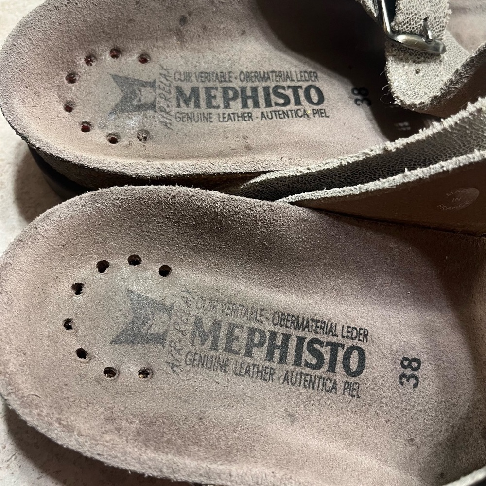 Mephisto Gold Beige Leather Sandals Size 38 - Picture 3 of 7